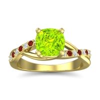 Peridot Ring In 14k Yellow Gold With Diamond And Garnet Rasala Cushion Modern Ring