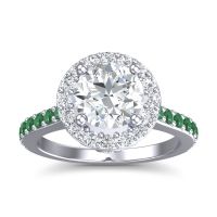 Diamond Ring In Palladium With Emerald Ratha Round Halo Ring