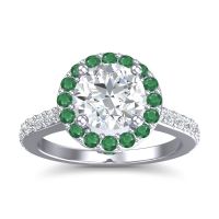 Diamond Engagement Ring In Palladium With Emerald - Ratha Round Halo Ring