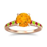 Citrine Ring In 18K Rose Gold With Ruby And Peridot Java Round Classic Ring