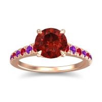 Garnet Ring In 18K Rose Gold With Ruby And Amethyst Java Round Classic Ring