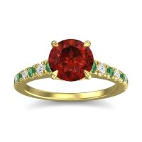 Garnet Ring In 14k Yellow Gold With Emerald And Lab Diamond Java Round Classic Ring