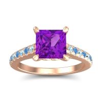 Amethyst Ring In 18K Rose Gold With Aquamarine And Swiss Blue Topaz Vara Princess Classic Ring