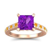 Amethyst Engagement Ring In 14K Rose Gold With Citrine And Diamond - Vara Princess Classic Ring