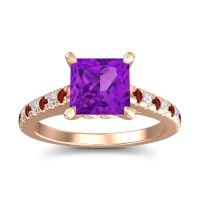 Amethyst Engagement Ring In 18K Rose Gold With Garnet And Diamond - Vara Princess Classic Ring