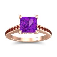 Amethyst Ring In 18K Rose Gold With Garnet Vara Princess Classic Ring