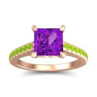 Amethyst Ring In 18K Rose Gold With Peridot Vara Princess Classic Ring