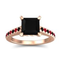 Black Onyx Ring In 18K Rose Gold With Ruby Vara Princess Classic Ring