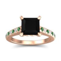Black Onyx Engagement Ring In 18K Rose Gold With Emerald And Diamond - Vara Princess Classic Ring