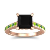 Black Onyx Ring In 18K Rose Gold With Peridot And Emerald Vara Princess Classic Ring