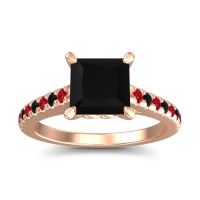 Black Onyx Ring In 18K Rose Gold With Ruby Vara Princess Classic Ring