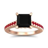 Black Onyx Ring In 14K Rose Gold With Ruby Vara Princess Classic Ring