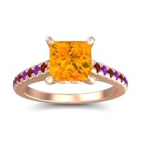 Citrine Ring In 18K Rose Gold With Garnet And Amethyst Vara Princess Classic Ring