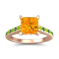 Citrine Ring In 14K Rose Gold With Peridot And Emerald Vara Princess Classic Ring