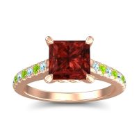 Garnet Ring In 18K Rose Gold With Aquamarine And Peridot Vara Princess Classic Ring