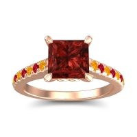 Garnet Ring In 14K Rose Gold With Citrine And Ruby Vara Princess Classic Ring