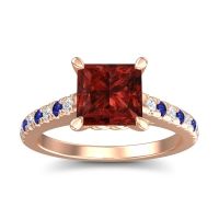 Garnet Ring In 14K Rose Gold With Diamond And Blue Sapphire Vara Princess Classic Ring