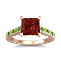 Garnet Ring In 14K Rose Gold With Emerald And Peridot Vara Princess Classic Ring