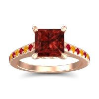 Garnet Ring In 14K Rose Gold With Ruby And Citrine Vara Princess Classic Ring