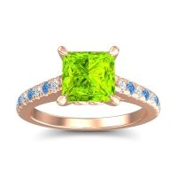 Peridot Ring In 18K Rose Gold With Diamond And Swiss Blue Topaz Vara Princess Classic Ring