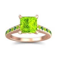 Peridot Ring In 14K Rose Gold With Emerald Vara Princess Classic Ring