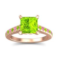 Peridot Ring In 18K Rose Gold With Pink Tourmaline Vara Princess Classic Ring