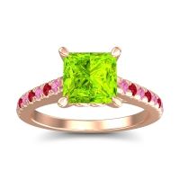 Peridot Ring In 14K Rose Gold With Pink Tourmaline And Ruby Vara Princess Classic Ring