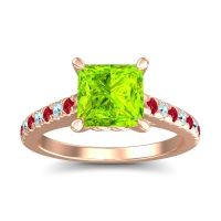 Peridot Ring In 14K Rose Gold With Ruby And Aquamarine Vara Princess Classic Ring