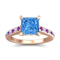 Swiss Blue Topaz Ring In 18K Rose Gold With Amethyst And Aquamarine Vara Princess Classic Ring