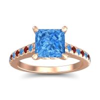 Swiss Blue Topaz Ring In 18K Rose Gold With Garnet Vara Princess Classic Ring