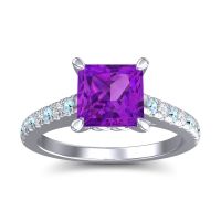 Amethyst Engagement Ring In 14k White Gold With Aquamarine And Diamond - Vara Princess Classic Ring