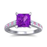 Amethyst Ring In 14k White Gold With Aquamarine And Pink Tourmaline Vara Princess Classic Ring