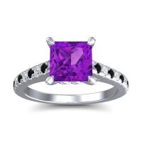 Amethyst Ring In 14k White Gold With Black Onyx And Lab Diamond Vara Princess Classic Ring