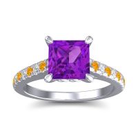 Amethyst Engagement Ring In 14k White Gold With Citrine And Diamond - Vara Princess Classic Ring