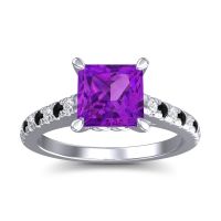 Amethyst Ring In 14k White Gold With Lab Diamond And Black Onyx Vara Princess Classic Ring