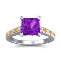 Amethyst Ring In 14k White Gold With Lab Diamond And Citrine Vara Princess Classic Ring