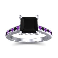 Black Onyx Ring In Platinum With Amethyst Vara Princess Classic Ring