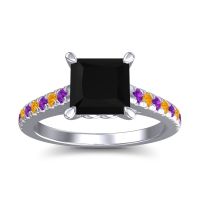 Black Onyx Ring In Platinum With Amethyst And Citrine Vara Princess Classic Ring