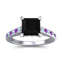 Black Onyx Ring In Platinum With Aquamarine And Amethyst Vara Princess Classic Ring