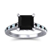 Black Onyx Ring In Platinum With Aquamarine Vara Princess Classic Ring