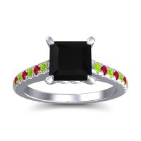 Black Onyx Ring In 18k White Gold With Peridot And Ruby Vara Princess Classic Ring