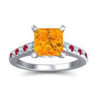 Citrine Ring In 14k White Gold With Aquamarine And Ruby Vara Princess Classic Ring