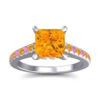 Citrine Ring In Platinum With Pink Tourmaline Vara Princess Classic Ring