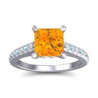 Citrine Ring In 18k White Gold With Diamond And Aquamarine Vara Princess Classic Ring