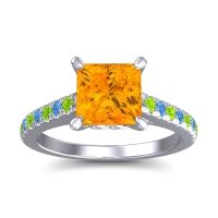 Citrine Ring In Platinum With Peridot And Swiss Blue Topaz Vara Princess Classic Ring