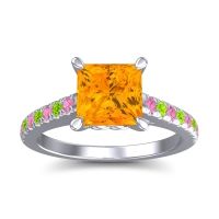 Citrine Ring In Platinum With Pink Tourmaline And Peridot Vara Princess Classic Ring