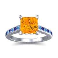 Citrine Ring In 18k White Gold With Swiss Blue Topaz And Blue Sapphire Vara Princess Classic Ring