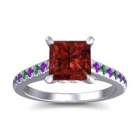 Garnet Ring In 14k White Gold With Amethyst And Emerald Vara Princess Classic Ring