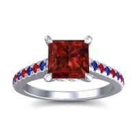 Garnet Ring In 14k White Gold With Blue Sapphire And Ruby Vara Princess Classic Ring