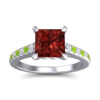 Garnet Ring In 18k White Gold With Lab Diamond And Peridot Vara Princess Classic Ring